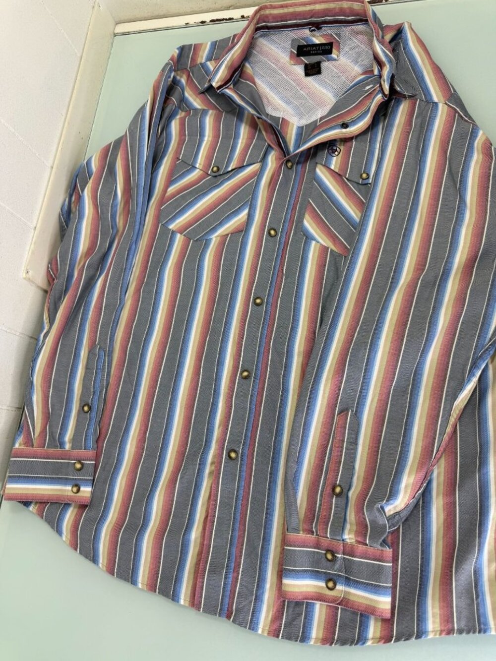 Ariat Pro Series Western Shirt Men Large L Snap Button Striped Long Sleeve Rodeo